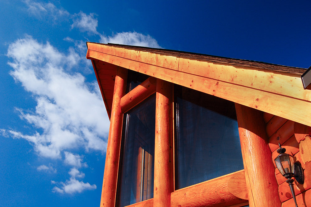 Detail View of a Log Home with Prow Front built with "D" Logs