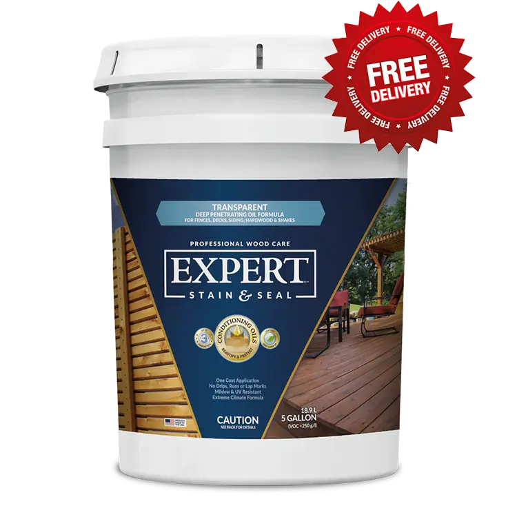 Expert Stain and Seal Transparent Fence, Deck, and Wood Stain - Free Shipping on 5 Gallon Pails