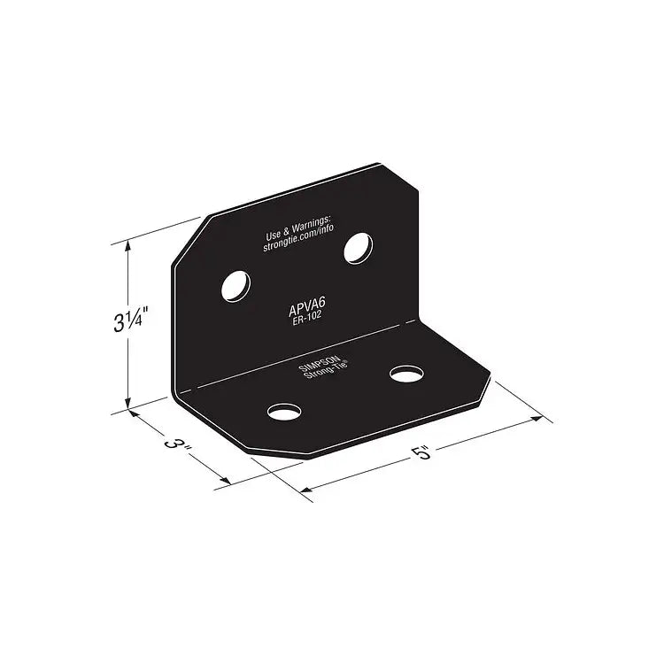 Simpson Strong Tie Outdoor Accents Apva6 Angle - Measurements Drawing